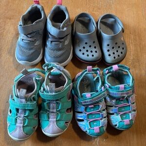 Lot Of 4 Toddler Girls Size 6 Shoes Sneakers Crocs Sandals Summer Slip On